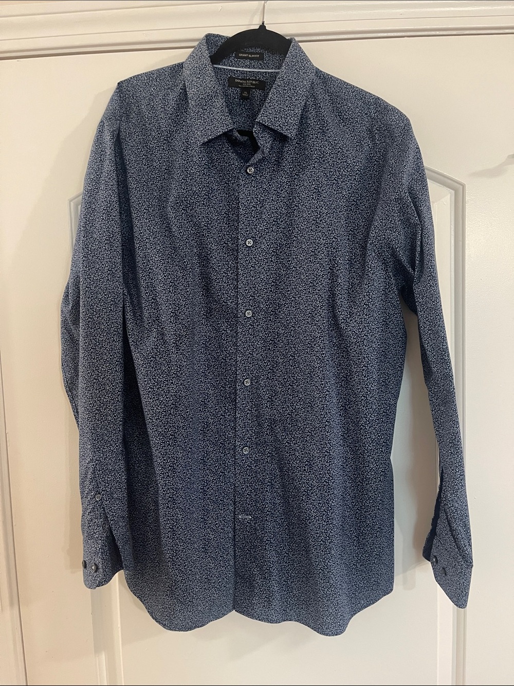 Banana Republic Blue Microprint Long-Sleeve Dress Shirt